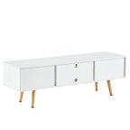 55.12 TV Stand with Double Sliding Doors, Solid Wood Legs and Adjustable Shelf for Living Room