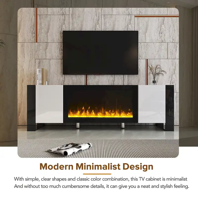 Modern 68.1 Fireplace TV Stand with 2 Large Cabinets for TVs up to 78
