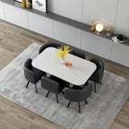 Modern 7-Piece Dining Set with Rectangular Marble Table & 6 Upholstered Chairs