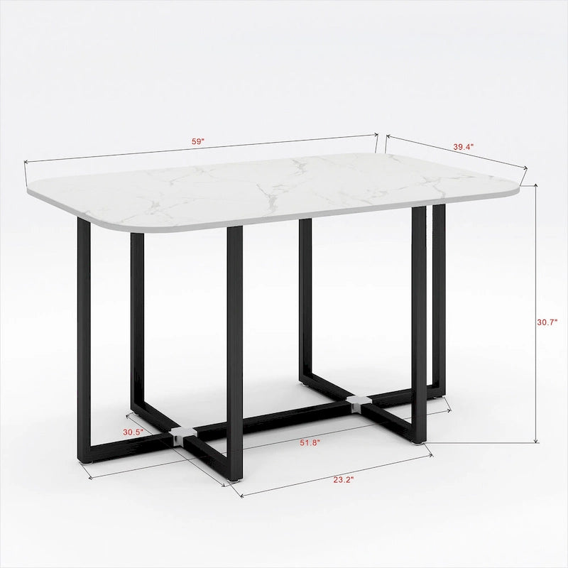 Modern 7-Piece Dining Set with Rectangular Marble Table & 6 Upholstered Chairs