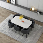 Modern 7-Piece Dining Set with Rectangular Marble Table & 6 Upholstered Chairs
