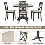 Ensemble de salle à manger moderne 5 pièces en bois avec table ronde et chaises