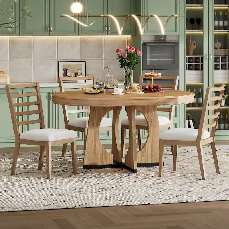 Ensemble de salle à manger vintage 5 pièces avec table à rallonge et 4 chaises