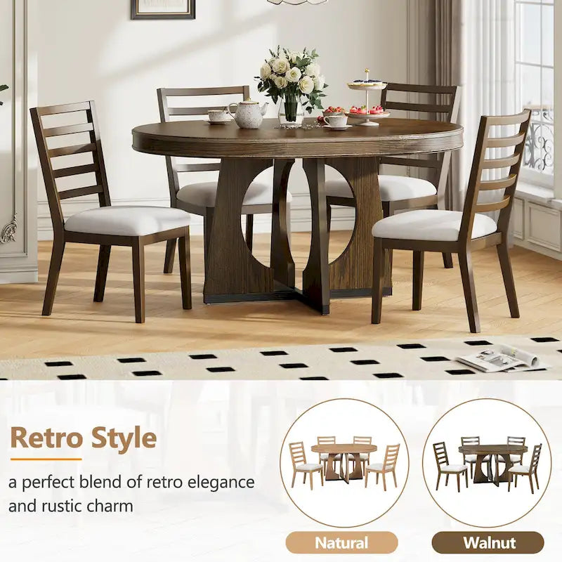 5-Piece Vintage Dining Set with Extendable Table & 4 Chairs