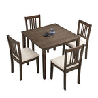 Ensemble de salle à manger moderne 5 pièces avec table carrée et 4 chaises rembourrées à dossier à lattes