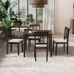 Ensemble de salle à manger moderne 5 pièces avec table carrée et 4 chaises rembourrées à dossier à lattes