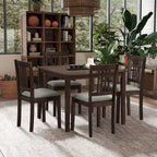 Ensemble de salle à manger moderne 5 pièces avec table carrée et 4 chaises rembourrées à dossier à lattes