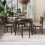 Ensemble de salle à manger moderne 5 pièces avec table carrée et 4 chaises rembourrées à dossier à lattes