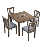 Ensemble de salle à manger moderne 5 pièces avec table carrée et 4 chaises rembourrées à dossier à lattes