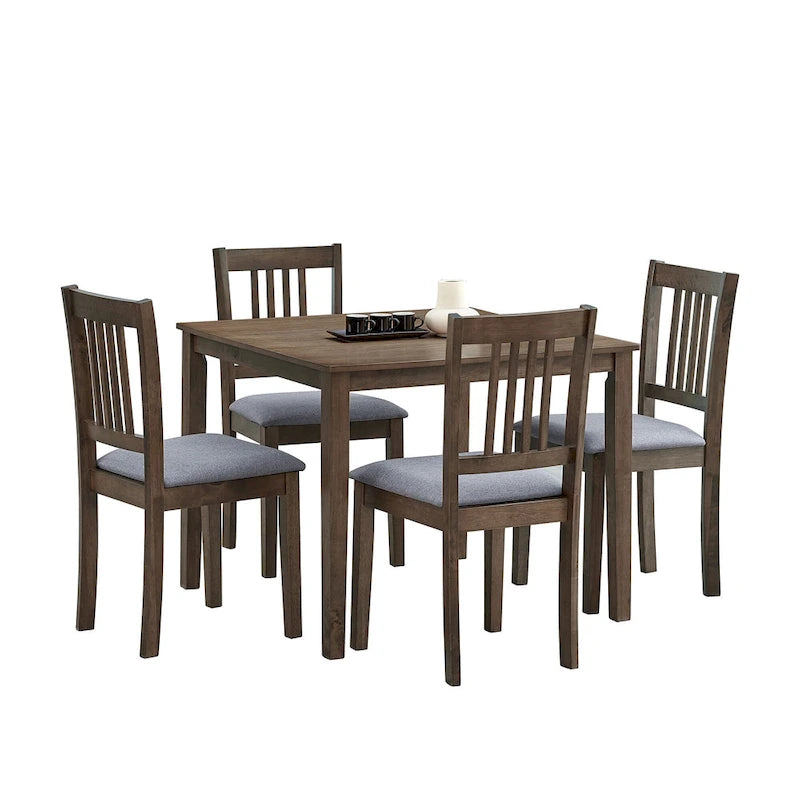 Ensemble de salle à manger moderne 5 pièces avec table carrée et 4 chaises rembourrées à dossier à lattes