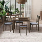 Ensemble de salle à manger moderne 5 pièces avec table carrée et 4 chaises rembourrées à dossier à lattes