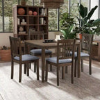 Ensemble de salle à manger moderne 5 pièces avec table carrée et 4 chaises rembourrées à dossier à lattes
