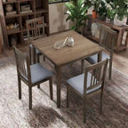 Ensemble de salle à manger moderne 5 pièces avec table carrée et 4 chaises rembourrées à dossier à lattes