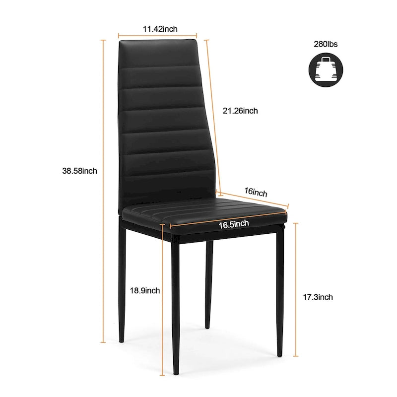 Modern 5-Piece Dining Set with Rectangular Tempered Glass Table & 4 High Back Upholstered Chairs