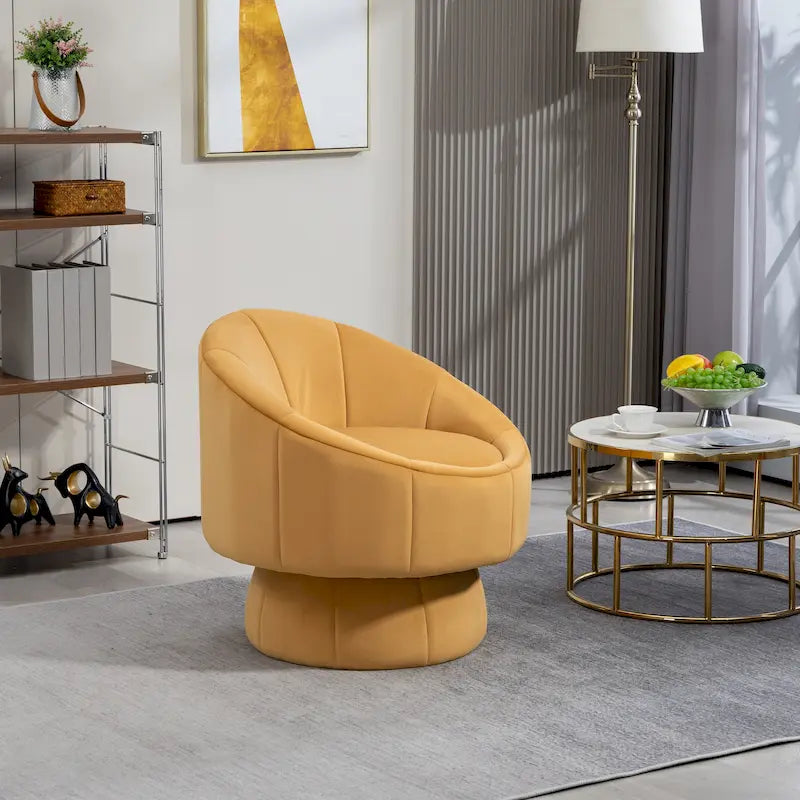 Fauteuil d'appoint pivotant à 360° en velours capitonné de 73 cm avec cadre en bois et coussin lombaire