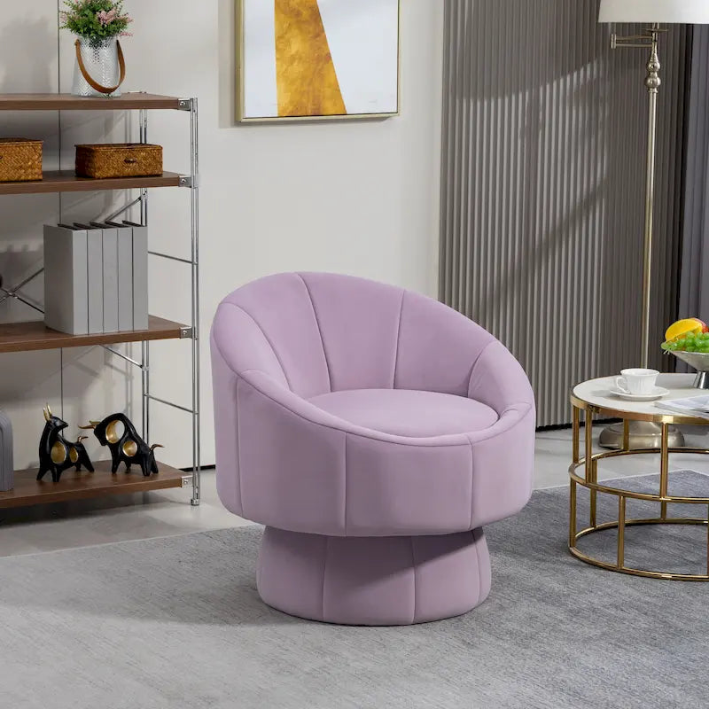 Fauteuil d'appoint pivotant à 360° en velours capitonné de 73 cm avec cadre en bois et coussin lombaire