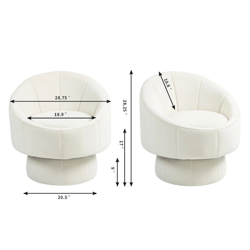 Fauteuil d'appoint pivotant à 360° en velours capitonné de 73 cm avec cadre en bois et coussin lombaire