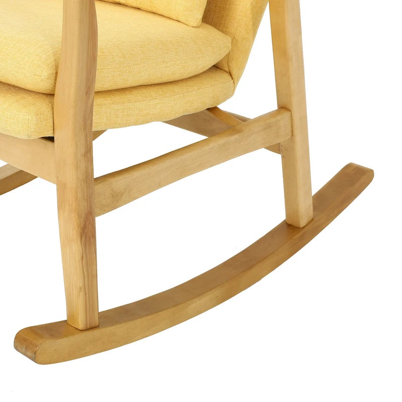 Solid Wood Rocking Chair with Linen Cushion and Premium Handcrafted