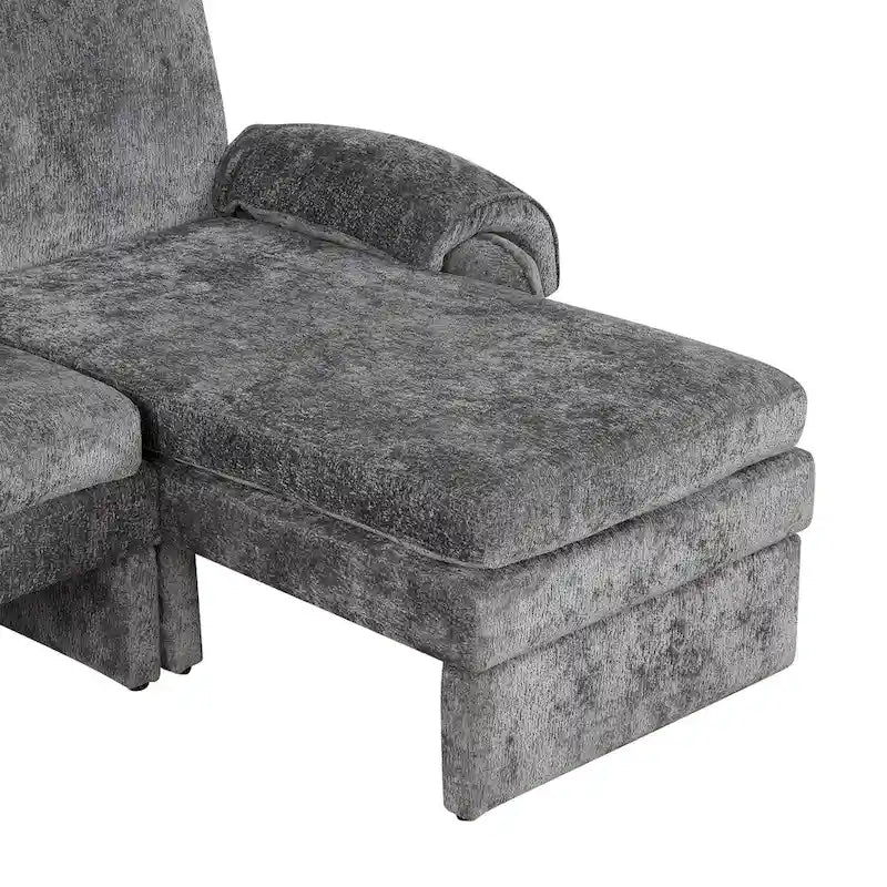 94.1 Canapé Futon en Chenille en Forme de L avec Dossier Réglable et Méridienne Réversible