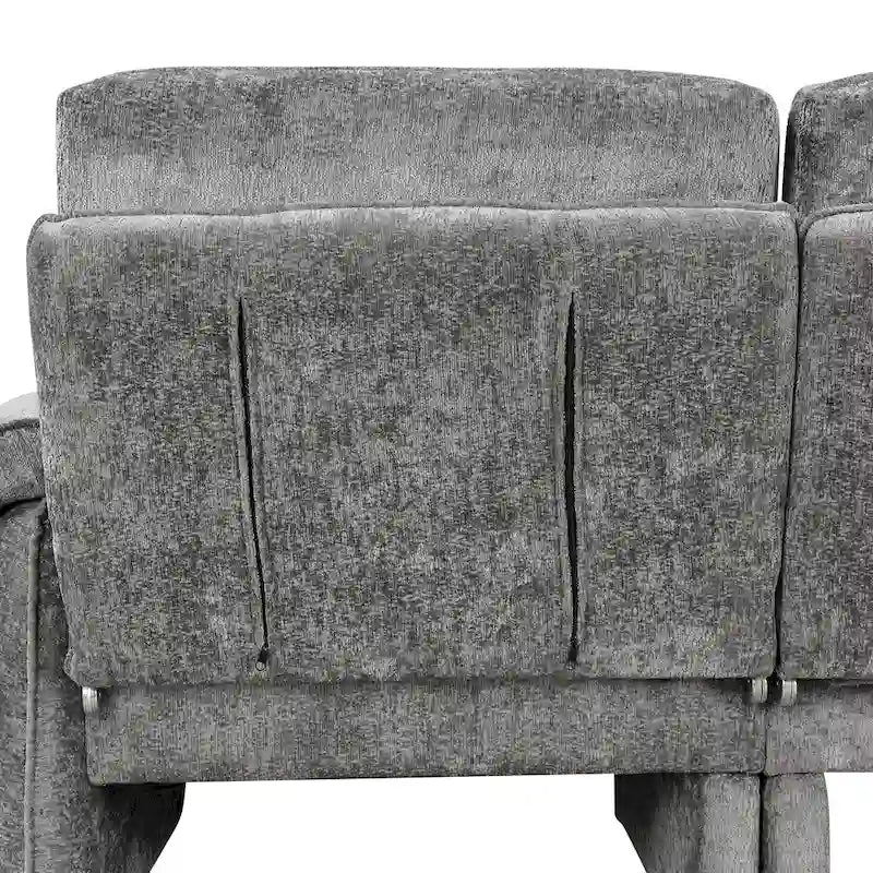 94.1 Canapé Futon en Chenille en Forme de L avec Dossier Réglable et Méridienne Réversible