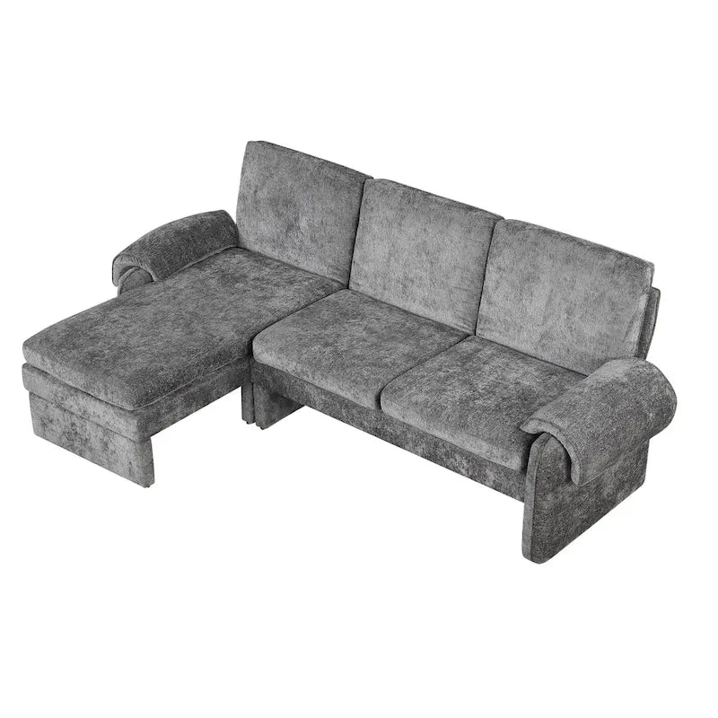 94.1 Canapé Futon en Chenille en Forme de L avec Dossier Réglable et Méridienne Réversible