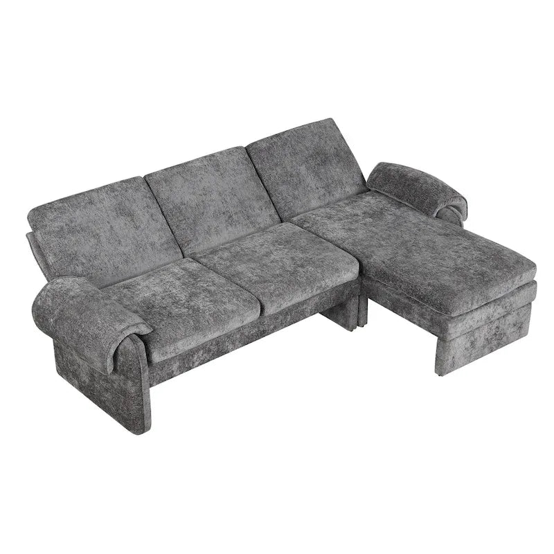 94.1 Canapé Futon en Chenille en Forme de L avec Dossier Réglable et Méridienne Réversible