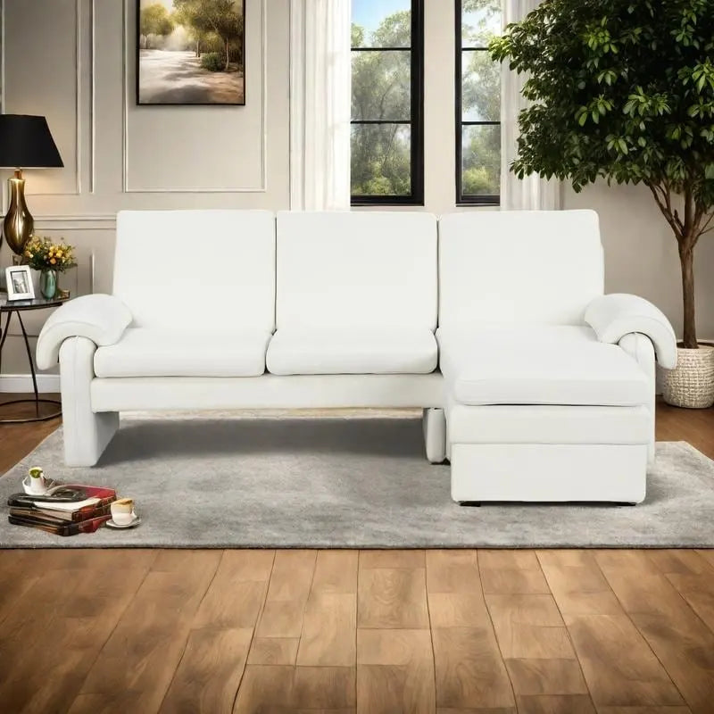 94.1 Canapé Futon en Chenille en Forme de L avec Dossier Réglable et Méridienne Réversible