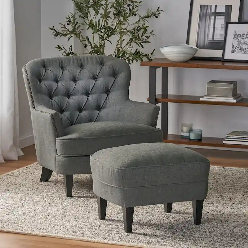 Fauteuil club moderne en tissu de 82,5 cm avec ottoman et clous de tapissier pour salon
