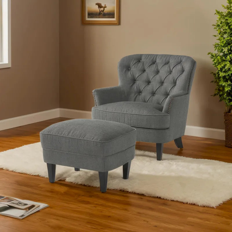 Fauteuil club moderne en tissu de 82,5 cm avec ottoman et clous de tapissier pour salon