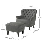 Fauteuil club moderne en tissu de 82,5 cm avec ottoman et clous de tapissier pour salon