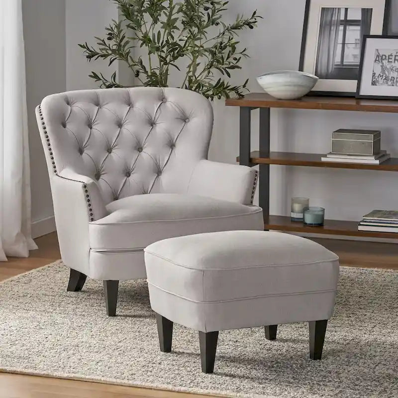 Fauteuil club moderne en tissu de 82,5 cm avec ottoman et clous de tapissier pour salon