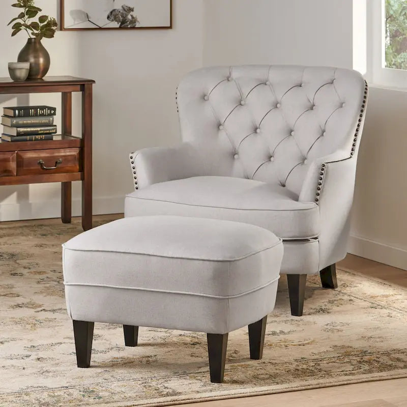 Fauteuil club moderne en tissu de 82,5 cm avec ottoman et clous de tapissier pour salon