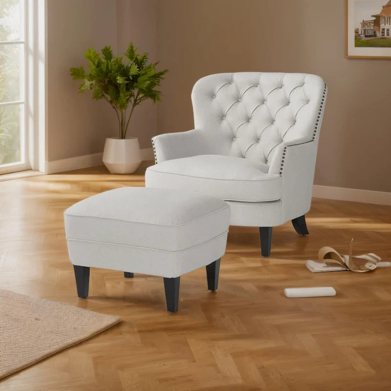 Fauteuil club moderne en tissu de 82,5 cm avec ottoman et clous de tapissier pour salon