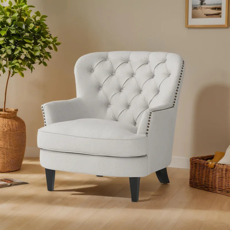 Fauteuil club moderne en tissu de 82,5 cm avec ottoman et clous de tapissier pour salon