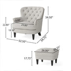 Fauteuil club moderne en tissu de 82,5 cm avec ottoman et clous de tapissier pour salon