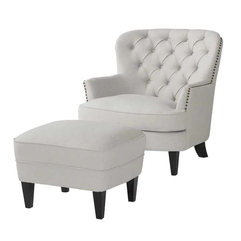 Fauteuil club moderne en tissu de 82,5 cm avec ottoman et clous de tapissier pour salon