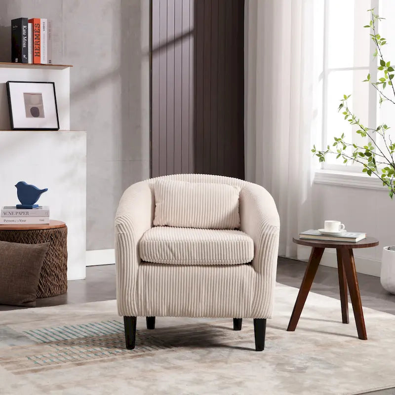 Modern 24.8 Upholstered Barrel Chair with Wood Legs and Pillows for Living Room