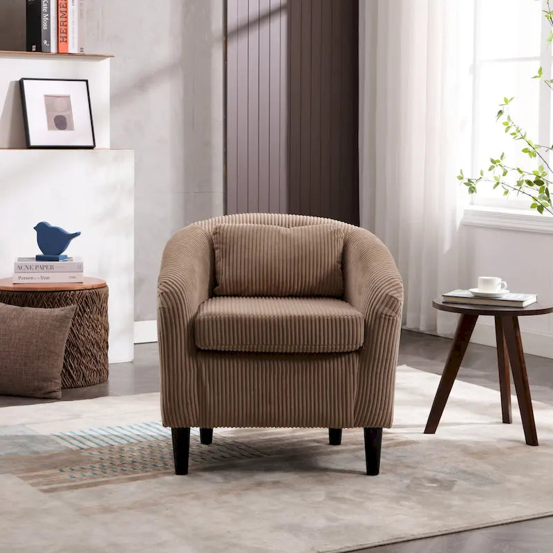 Modern 24.8 Upholstered Barrel Chair with Wood Legs and Pillows for Living Room