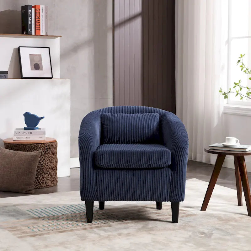Modern 24.8 Upholstered Barrel Chair with Wood Legs and Pillows for Living Room