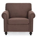 Fauteuil d'appoint marron moderne de 95 cm, rembourré, avec cadre en bois massif et clous décoratifs, pour salon