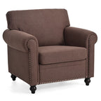 Fauteuil d'appoint marron moderne de 95 cm, rembourré, avec cadre en bois massif et clous décoratifs, pour salon