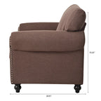 Fauteuil d'appoint marron moderne de 95 cm, rembourré, avec cadre en bois massif et clous décoratifs, pour salon