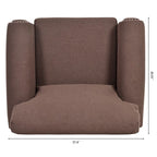Fauteuil d'appoint marron moderne de 95 cm, rembourré, avec cadre en bois massif et clous décoratifs, pour salon