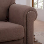 Fauteuil d'appoint marron moderne de 95 cm, rembourré, avec cadre en bois massif et clous décoratifs, pour salon