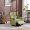 Olive Green Linen 360 Swivel Glider Rocker Manual Recliner with Button-tufted Backrest and Footrest for Living Room, Bedroom