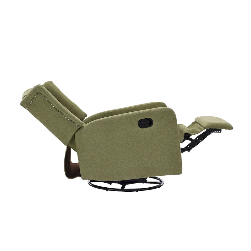 Olive Green Linen 360 Swivel Glider Rocker Manual Recliner with Button-tufted Backrest and Footrest for Living Room, Bedroom