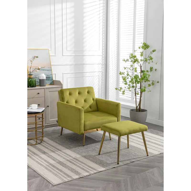 Fauteuil d'appoint capitonné vert olive 32.28 avec ottoman