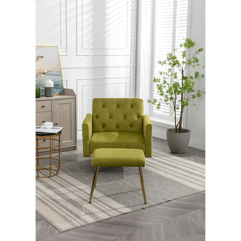 Fauteuil d'appoint capitonné vert olive 32.28 avec ottoman