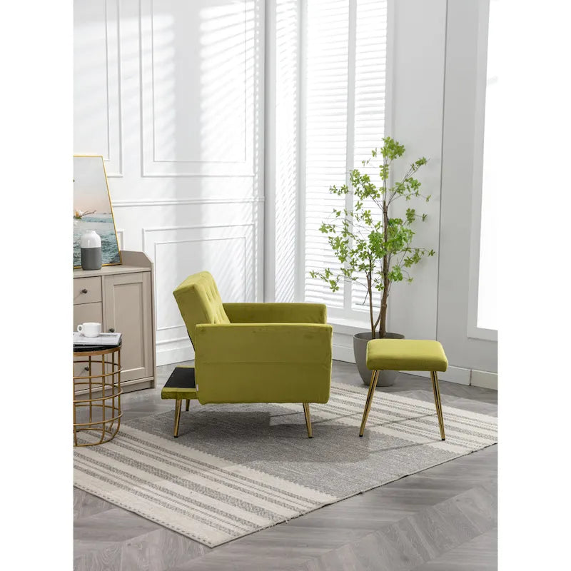 Fauteuil d'appoint capitonné vert olive 32.28 avec ottoman