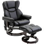 Black Faux Leather 360 Swivel Manual Recliner Set with Ottoman, 10 Vibration Massage Points, Side Pocket